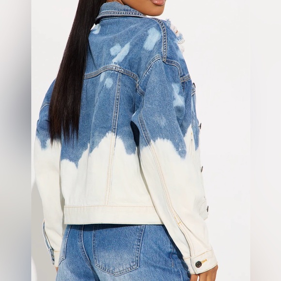 Blue and White Distressed Denim Jacket - Picture 3 of 3